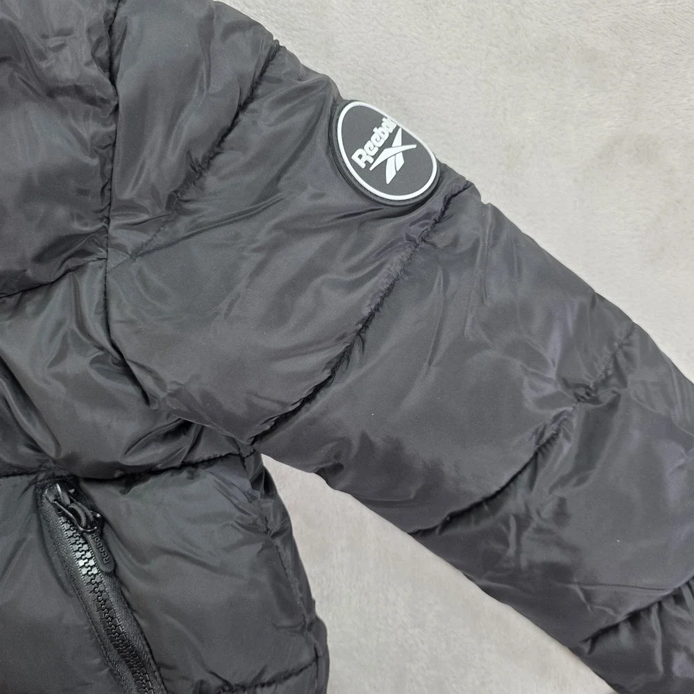 Reebok Jacket Youth 5/6 Black Hooded Puffer Faux Fur Sherpa Lined Winter O2RB697